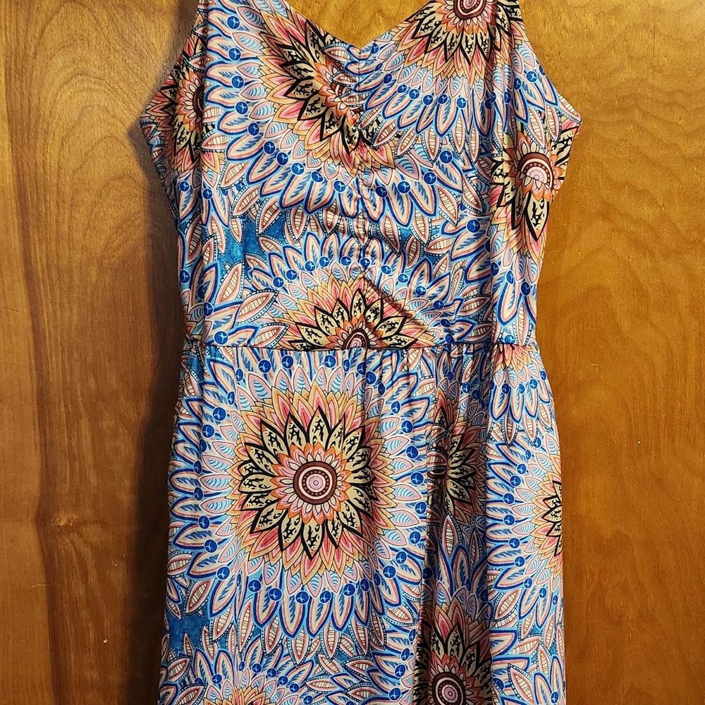 Blue and Pink Asymmetrical Sleeveless Sundress